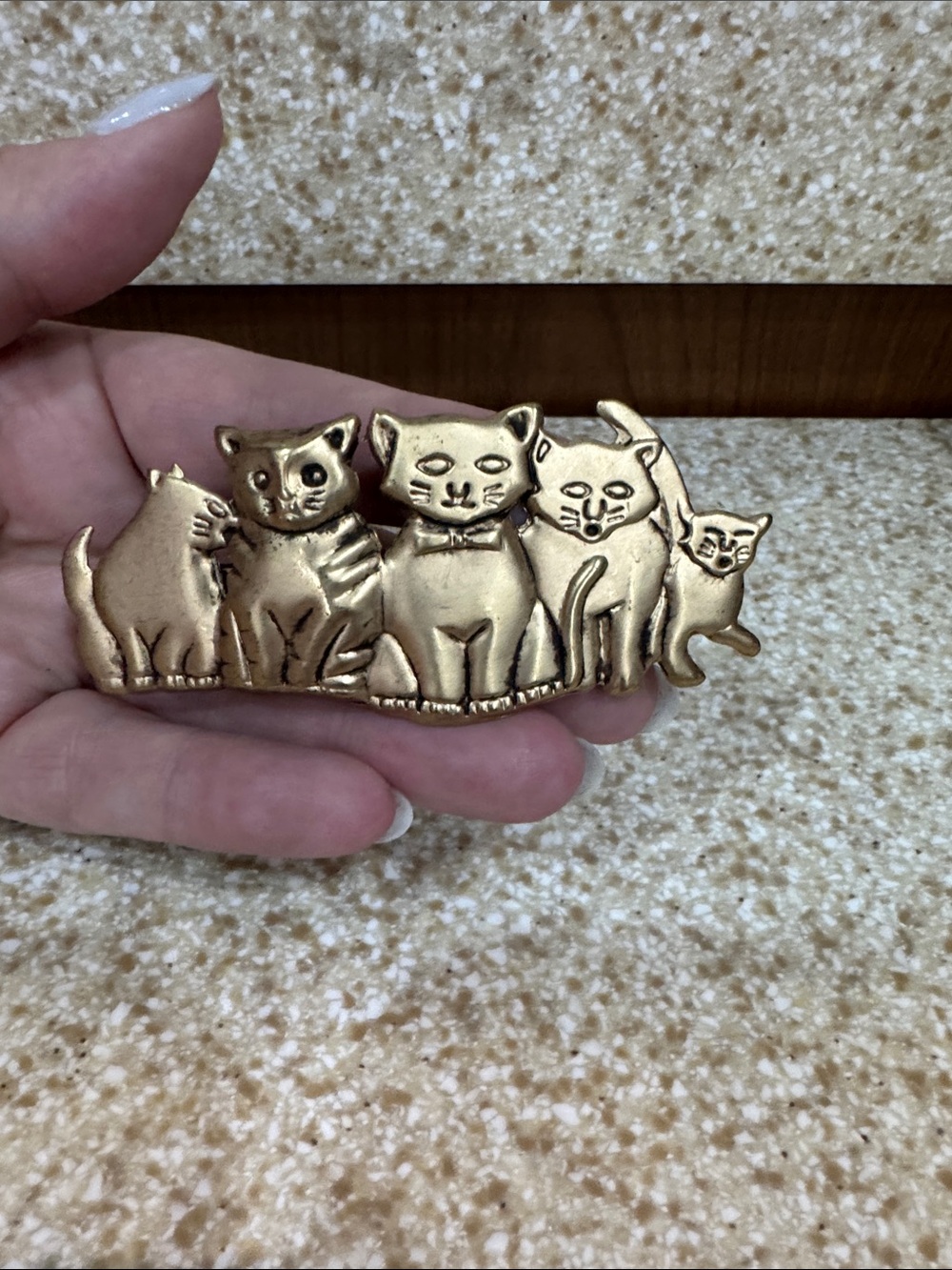 Vintage Brass tone Cat Large Barrette Korea